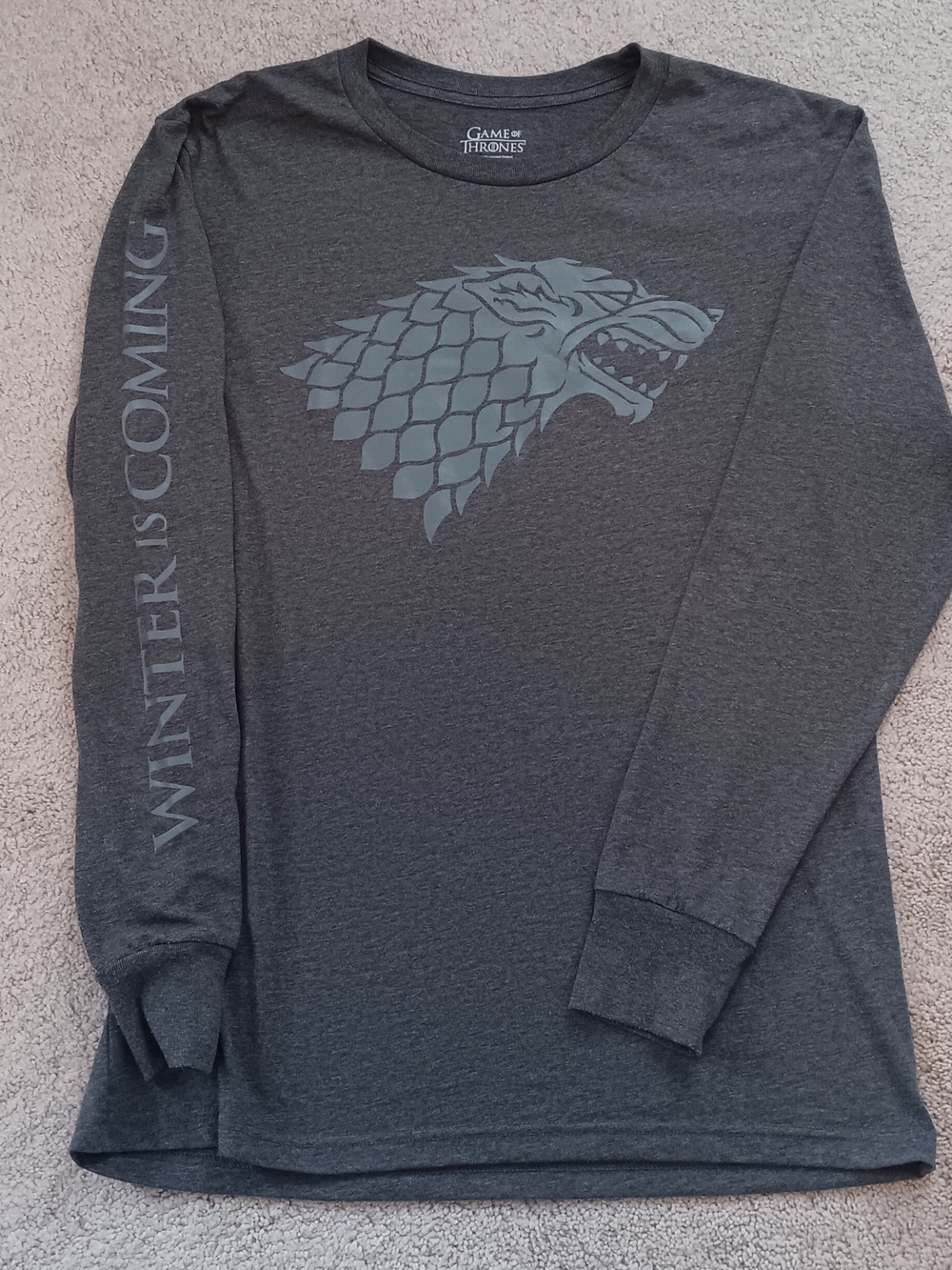 Official Game of Thrones Stark Sigil Long Sleeve Tee - Charcoal Gray, LARGE